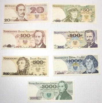 zestaw banknotów PRL 20 zł - 5000 zł