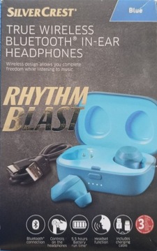 Słuchawki douszne bluetooth niebieskie