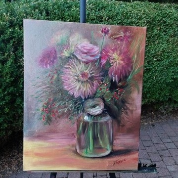 Obraz olejny ręcznie malowany 40x50 Letnie kwiaty