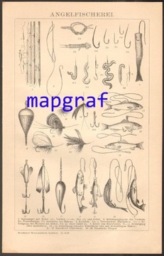 PRZYNĘTY WĘDKARSKIE litografia z 1894 roku