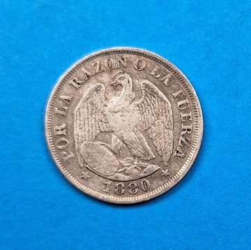 Chile 20 centavo 1880, bdb stan, srebro 0,500