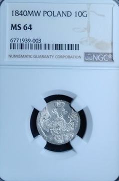 Kroólestwo Kongresowe 1840 10 groszy NGC MS64