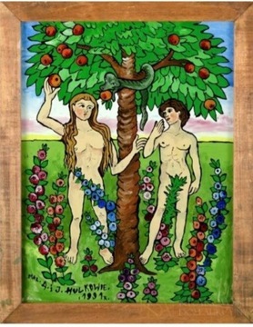 Obraz ludowy Adam i Ewa. Józef i Anna Hulkowie 