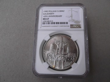 100000 zł. 1990 Solidarność  typ A  NGC MS67