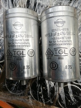 2x Kondensator rozruch TGL 8699 MP 5,9u 380V NOS