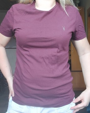 AllSaints t-shirt damski koszulka bordo bawełna S XS 36 34