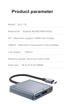 Hub  z DP,USB 3.0 i PD100W dla Mackbook i Dell XPS