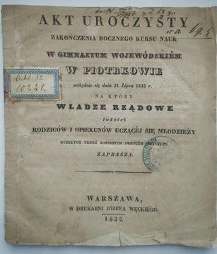 Akt Uroczysty Zakończenia Gimnazyum 1835