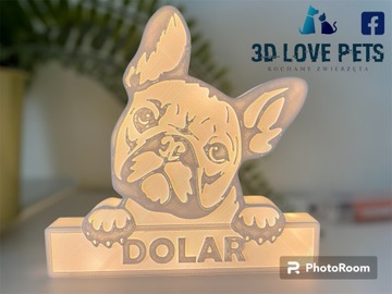 Lampka 3D Love Buldog Francuski pies (imię psa)