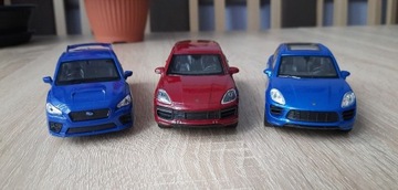 2 Porsche i Subaru sport modele w skali 1:34 Welly