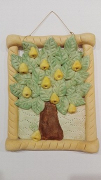 drzewo rękodzieło obraz z ciasta grusza handmade