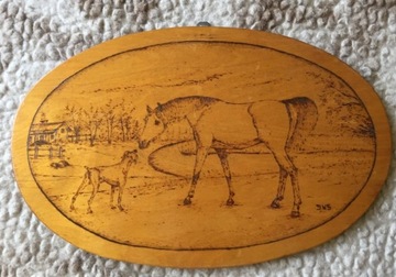 Koń i pies - obraz na drewnie