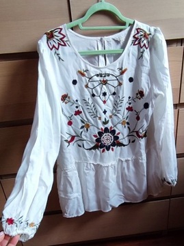 Biała bluzka koszula hafty falbanka folk M/L/40