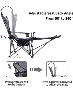 krzesło kempingowe z podnóżkiem, regulowany fotel 