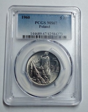 5 zł 1960 Rybak PCGS MS67 MAX NOTA-skrętka !!