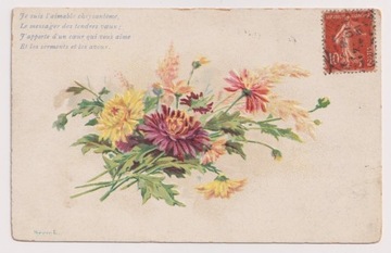 Chryzantemy Kwiaty ok.1910r LITOGRAFIA Tłoczona