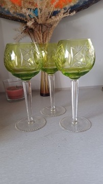 3 kieliszki do wina - kryształ,zielone