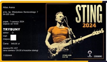 STING 2024 Atlas  Arena Łódź Super bilet, cena zakupu 949