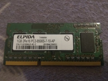 Laptop RAM Elpida 1GB 2Rx16 PC3 8500S 7 10A