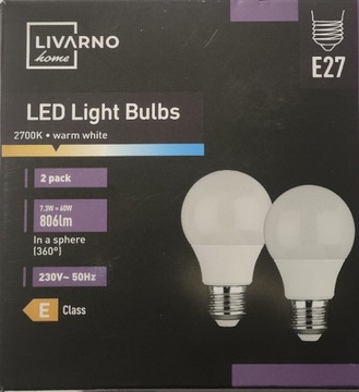 2 pack żarówki LED E27  7.3 w 2700K