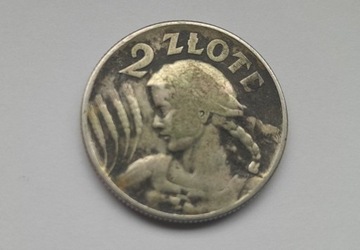Moneta 2 zł 1925r żniwiarka z kropką