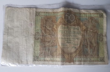 Banknot o nominale 50 zł przedwojenny 1929 r