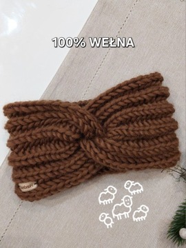 Opaska wełna handmade ręcznie robiona brąz toffi