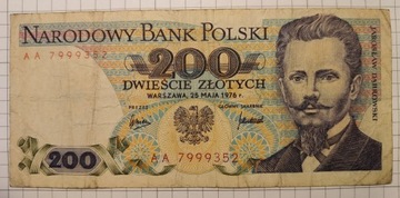 PRL 200 złotych 1976 seria AA  Stan 4+ Rzadki.