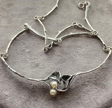 Naszyjnik artystyczna kolia WK perły 925 srebro