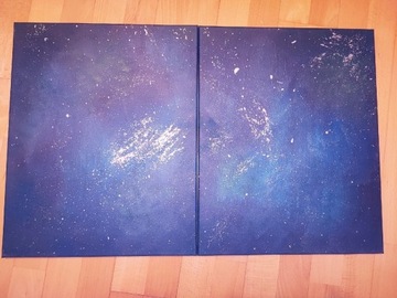 Abstrakcja na płótnie zestaw 2szt malowany Galaxy'