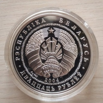 Białoruś 20 rubli 2004 Ag 925 srebro lustrzanka L