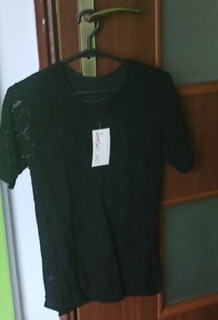 Czarna bluzka top koszulka przód ala koronka 