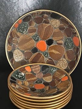 Kamień naturalny mozaika szklane misy złoto 1+6