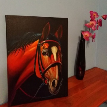 Koń konik portret łep konia recznie malowany obraz