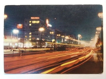 WARSZAWA Ulica Marszałkowska noc neony RUCH 1968