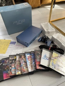 PlayStation Ps2 Aqua blue pudło box z grami zestaw