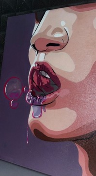Własnoręcznie malowany obraz ,,kiss bubble gum” 
