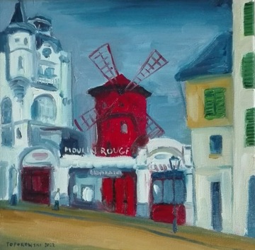 Moulin Rouge, olej, płótno, 30x30 cm.
