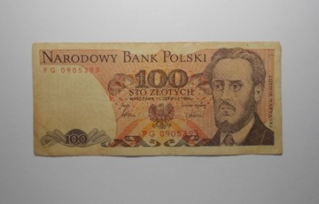 stary banknot PRL 100 złotych PG