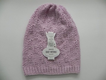 Różowa czapka 100% wełna Baby Merino