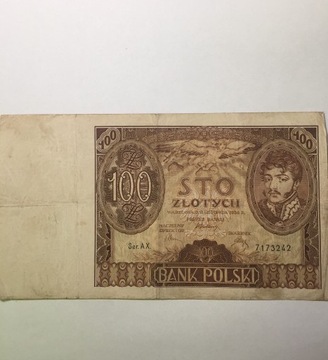 Bankn.100 zł-1934r,zn.w.pop.Król.Jadwigi.175x98