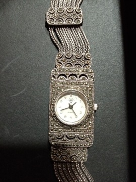 Srebrny 925 zegarek z markezytami