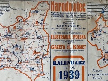 Kalendarz 1939 Narodowiec Mapa Polski - przemysł