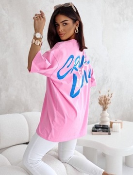 T-shirt różowy oversize z nadrukiem Ingrosso 
