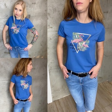 Koszulka damska T-shirt niebieska nadruk Flaming