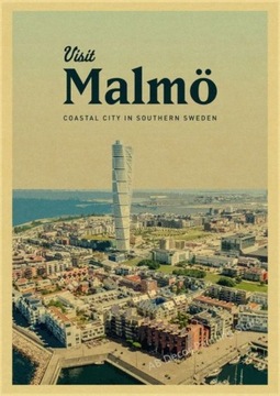 PIĘKNY plakat vintage MALMO Szwecja