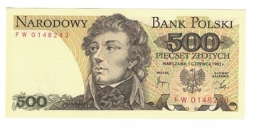 Polska 500 zł 1982 r  UNC  seria FW