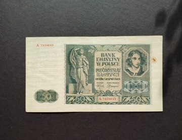POLSKA Banknot 50 ZŁOTYCH 1941 A 7494649