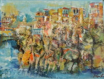 Obraz Arylowy z Gruzji, pejzaż Tbilisi nad rzeką