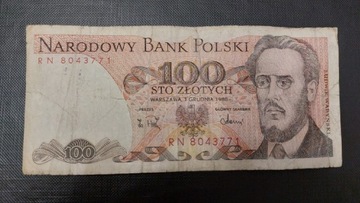 Banknot 100 zł z 1988r, Seria RN